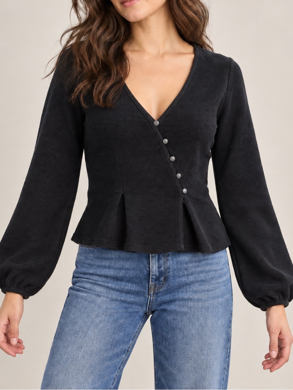 Madewell Texture & Thread Black Asymmetric Button Cardigan Top small